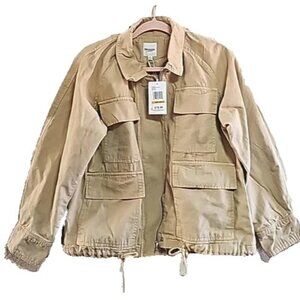 Kensie Utility Jacket Size S Tan Denim Oversized Full Zip Pockets NEW W/ TAGS